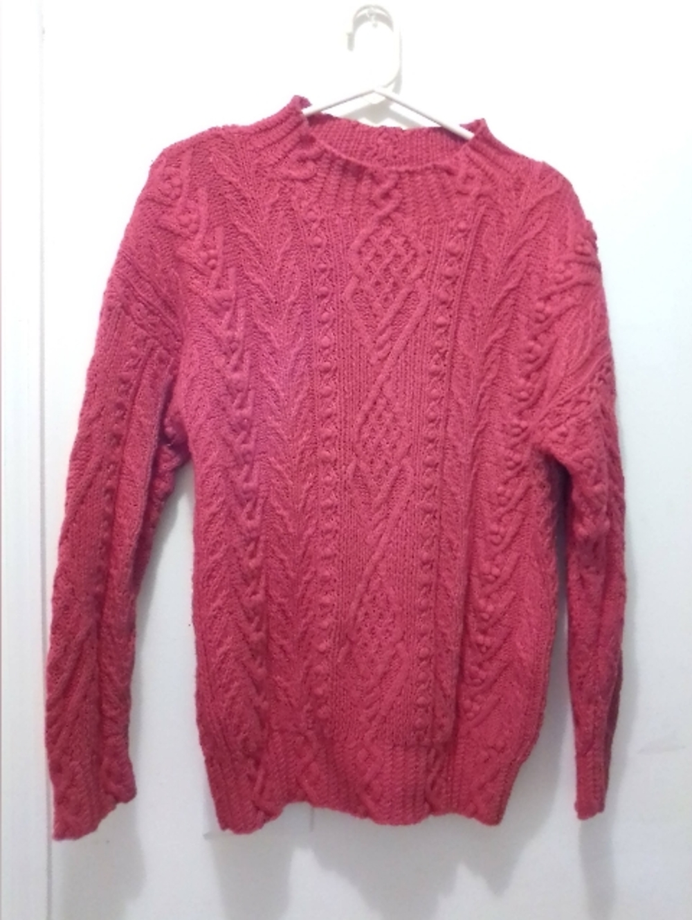 women's red cable knit sweater